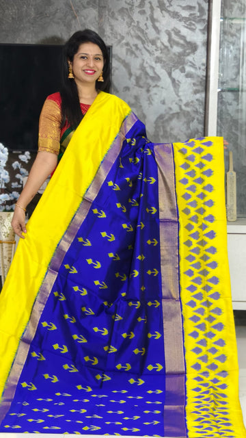 Pochampally-ikkat-Silk-Blue-Yellow-weavesarees.com